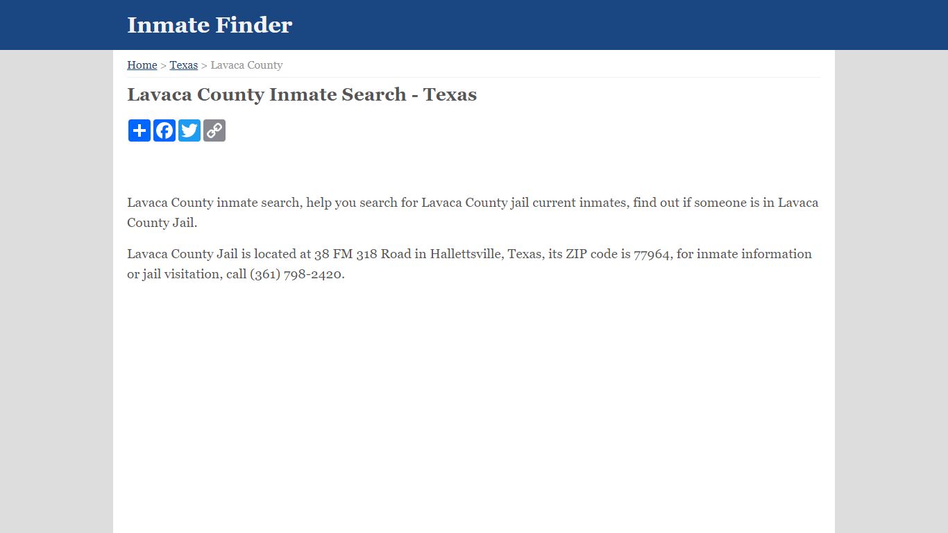 Lavaca County Inmate Search - Texas - InmateFinder.org